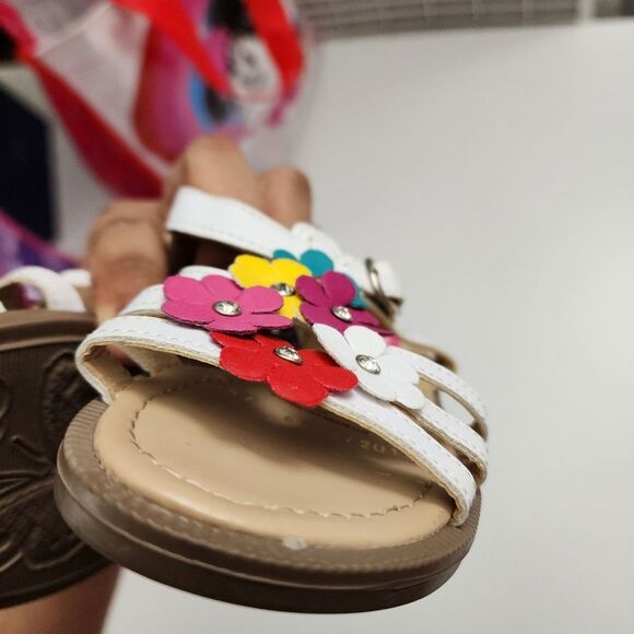 Girls Andrea White & Colorful Flower Floral Sandals Size 10 - Picture 10 of 12